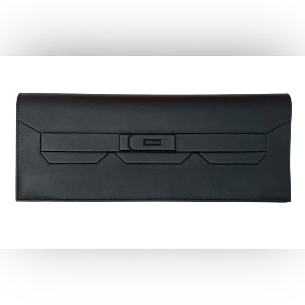 HERMES Black Birkin Shadow Clutch Bag Swift Leather